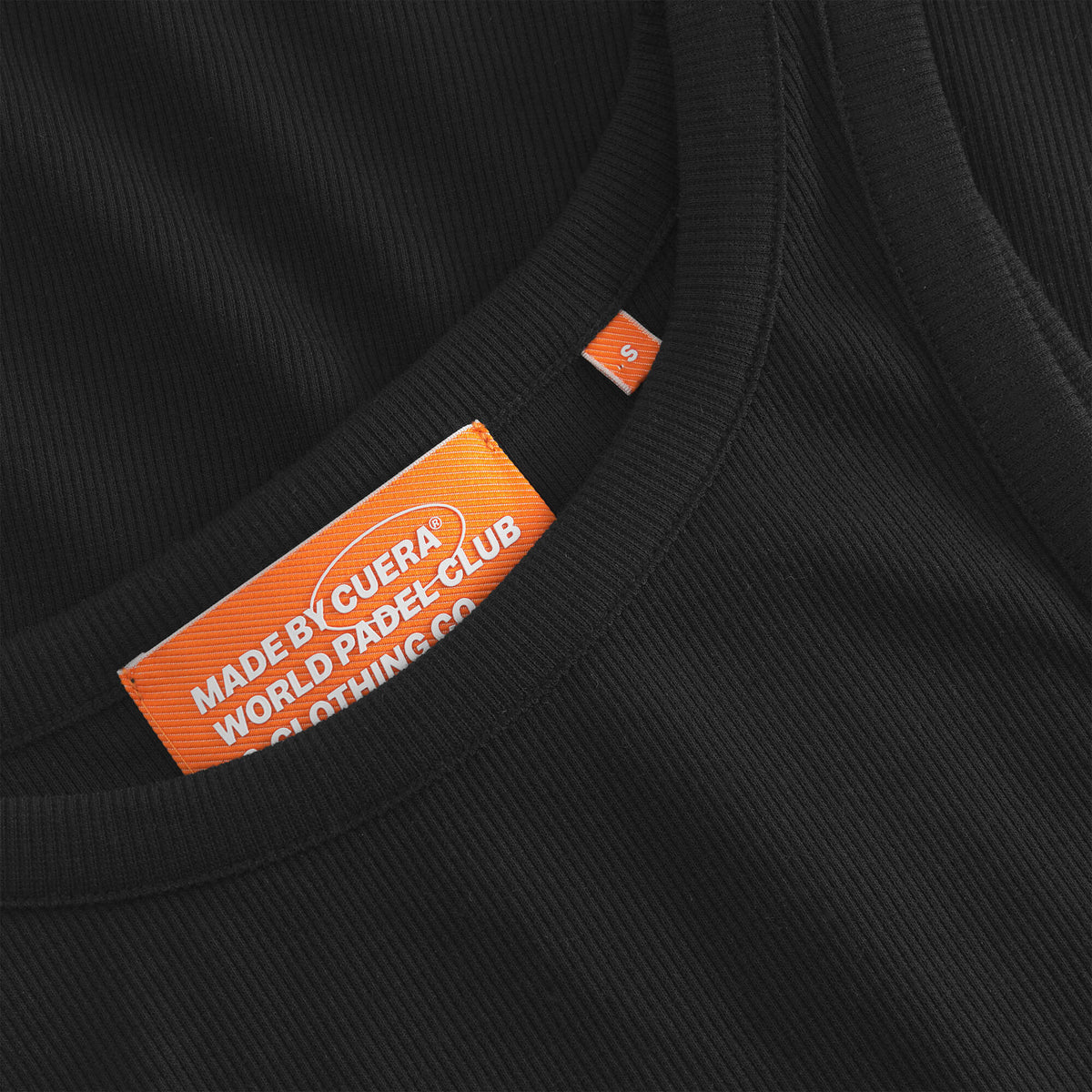 Cuera Active Rib Tank Top Bundle B&amp;W, neck label and care tag detail