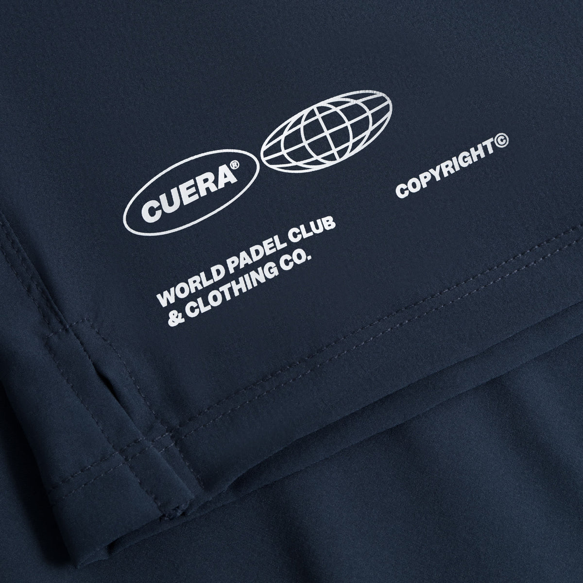 Cuera Mens Active Globe Shorts in Navy, logo print detail