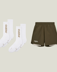 Cuera Oncourt 2in1 Shorts Army & 2-pack socks Walnut, flat lay front view